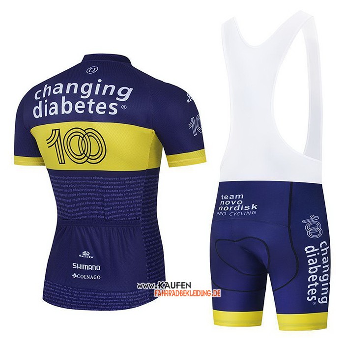 Novo Nordisk Kurzarmtrikot 2021 und Kurze Tragerhose Blau Gelb